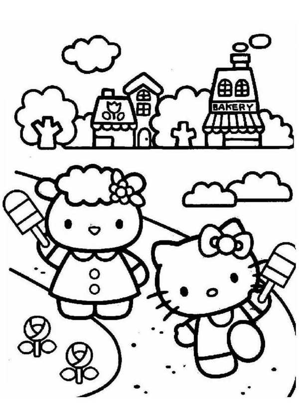 Раскраска Домик Hello Kitty