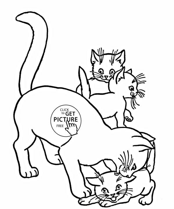 Раскраска кошка с мячиком