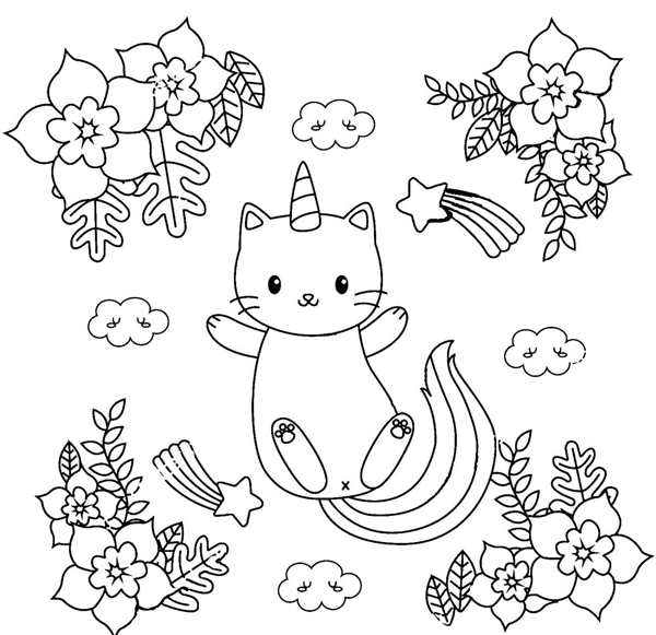 Кошка Единорог раскраска