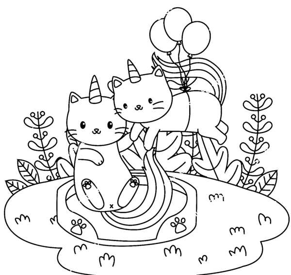 Раскраска котенок Единорожка