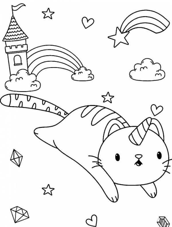 Раскраска котик Единорог