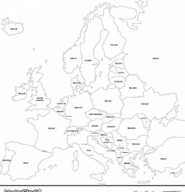 Политическая карта Европы чёрно белая
