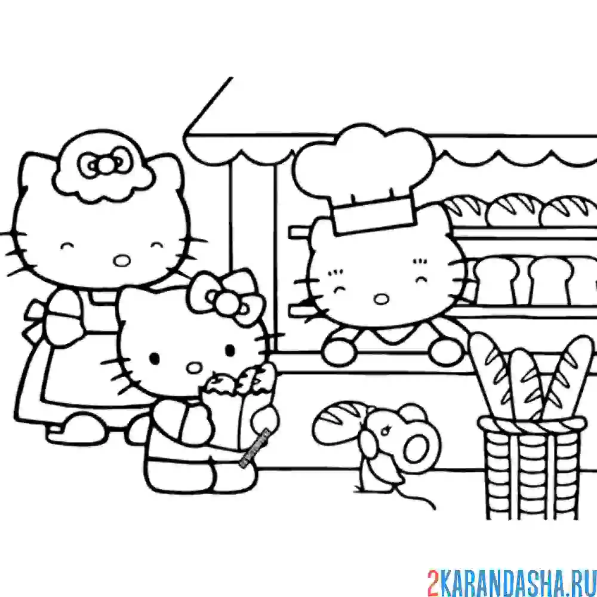 Раскраска Hello Kitty c весёлыми птичками