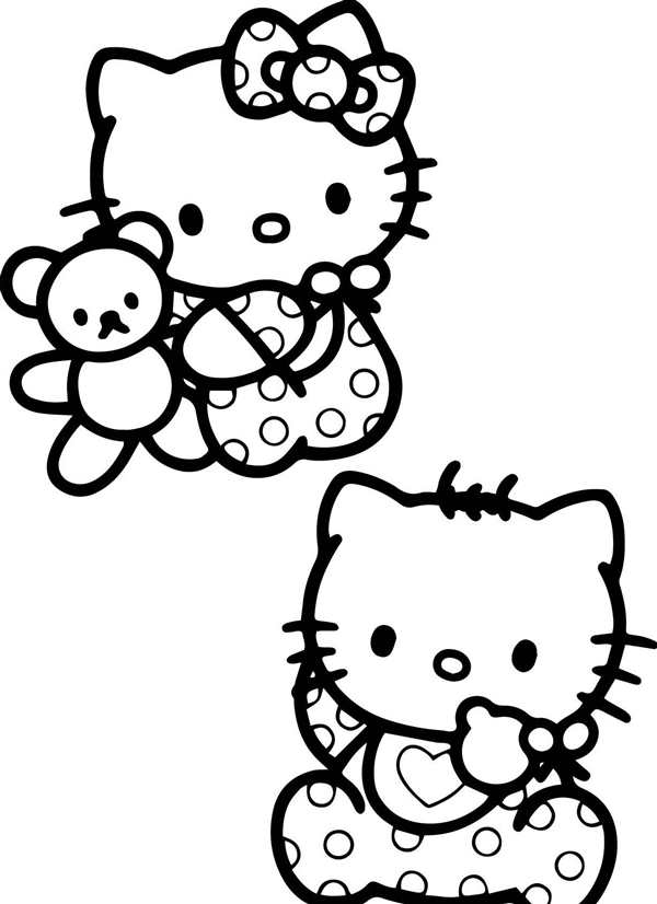 Раскраска Hello Kitty c весёлыми птичками