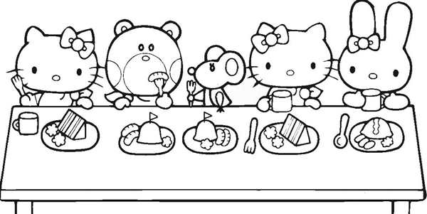 Раскраска Hello Kitty c весёлыми птичками