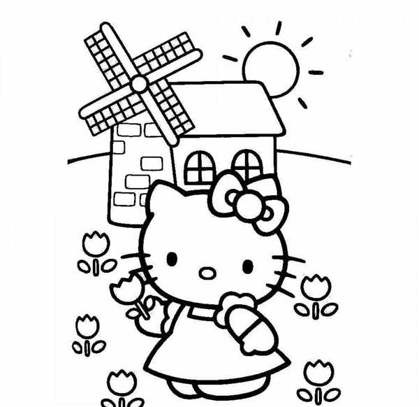 Раскраска Hello Kitty с зонтиком веселые игры для детей