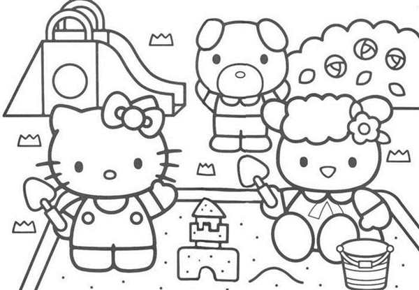 Раскраска Hello Kitty с зонтиком веселые игры для детей