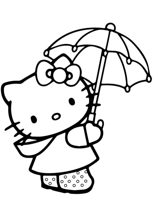 Раскраска Hello Kitty с зонтиком веселые игры для детей