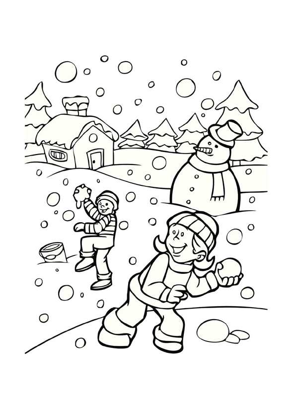 Игра в снежки раскраска