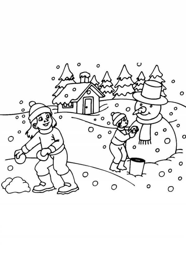 Раскраска Игра в Снежки на Новый Год
