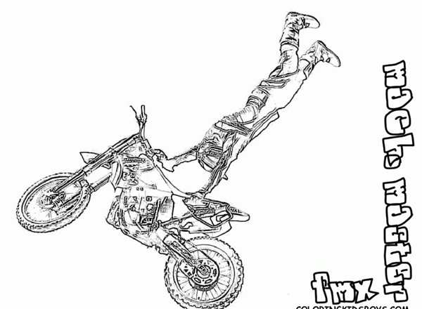 Раскраска Каскадер на мотоцикле приключение в двух колёсах mopeds