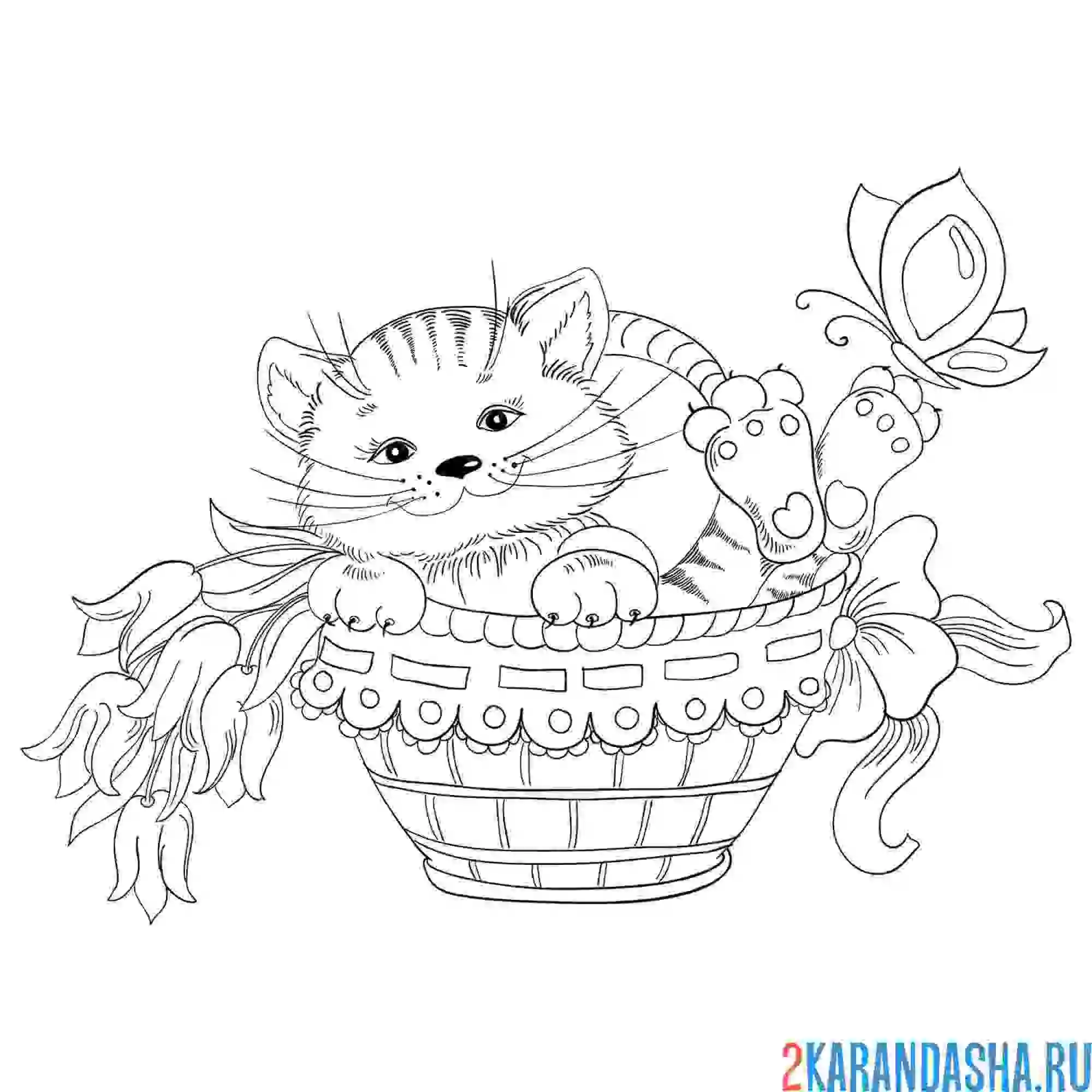 Раскраска Kitty с весенним цветочком