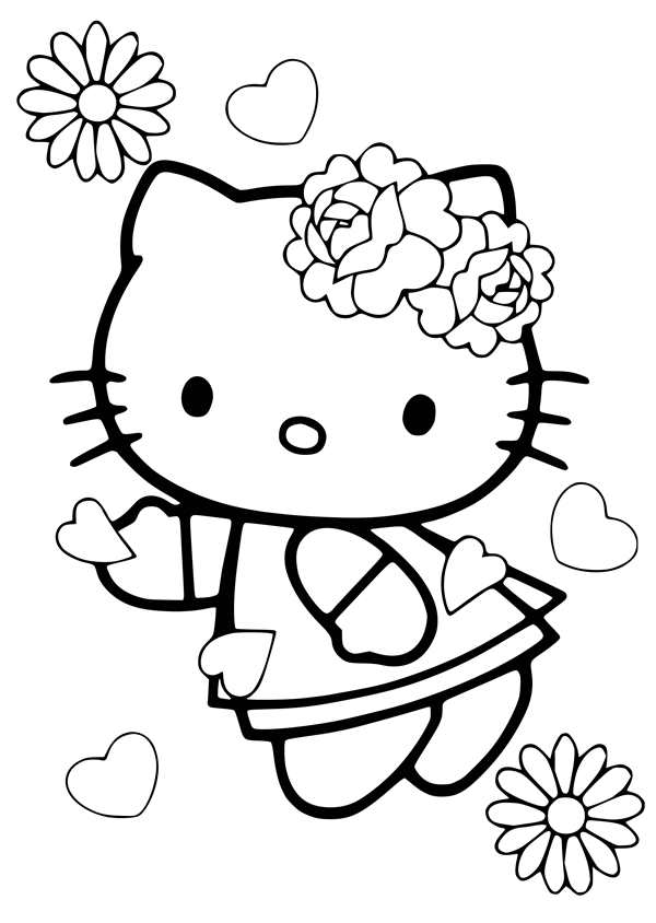 Раскраска Kitty с весенним цветочком
