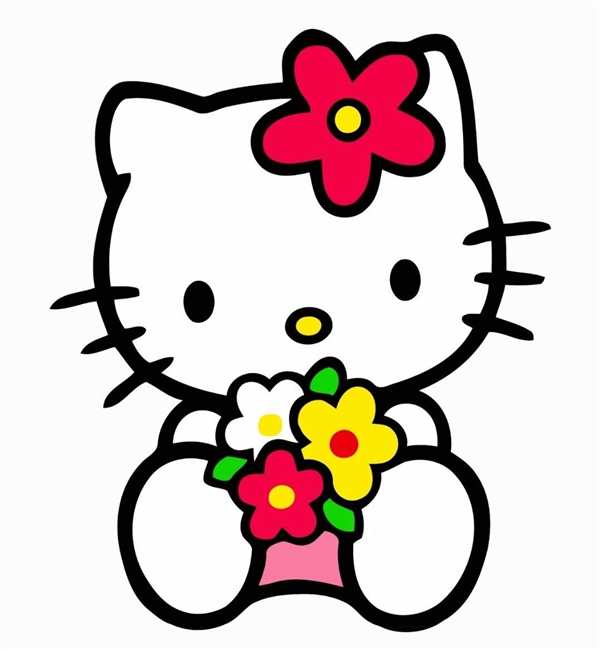 Раскраска Kitty с весенним цветочком