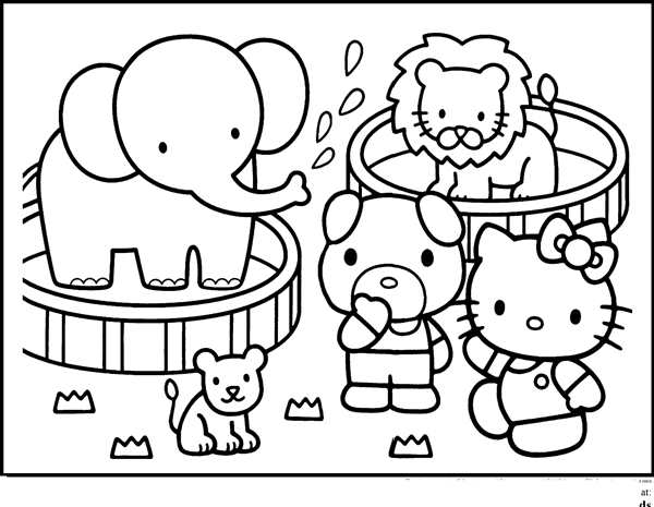 Раскраска Kitty у подножия пальмы