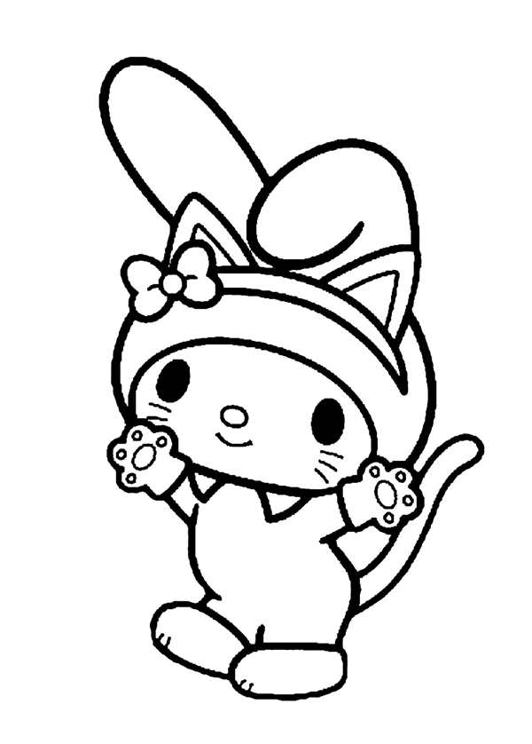 Раскраска Kitty у подножия пальмы