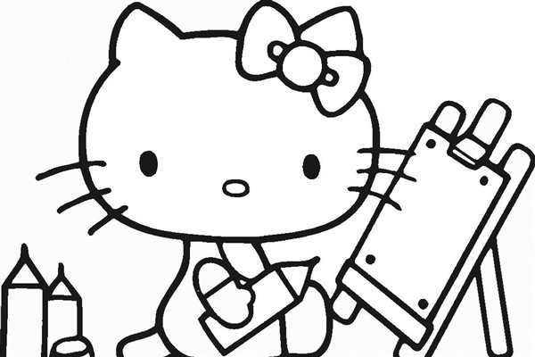 Раскраска Kitty Увлечённая Чтением Книжки