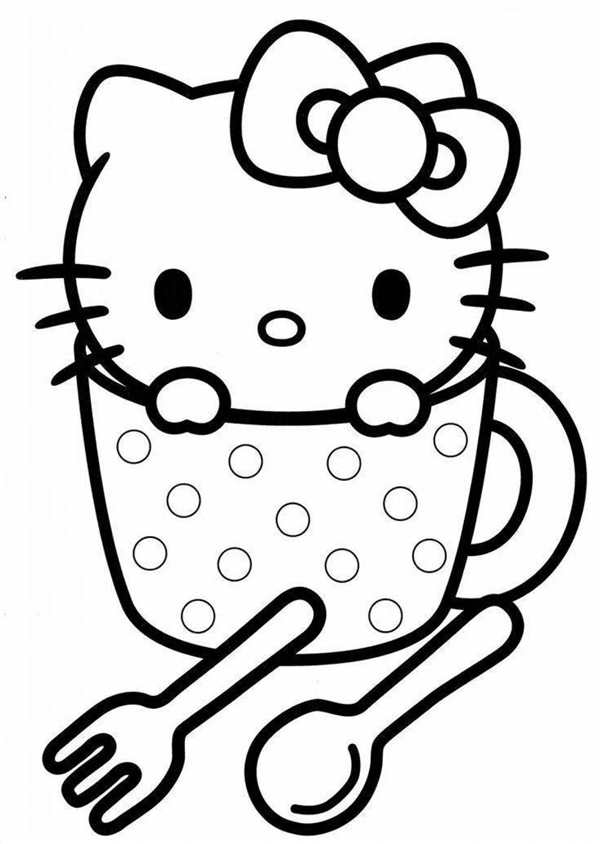 Раскраска Kitty Увлечённая Чтением Книжки