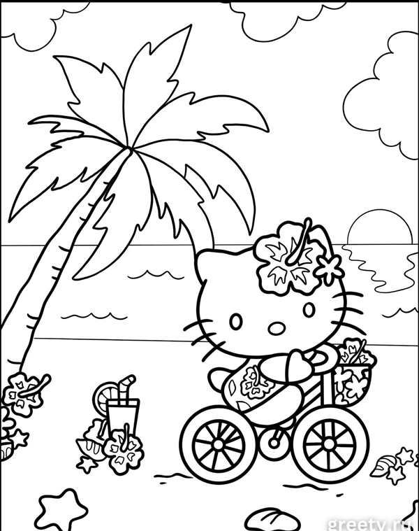 Раскраска Kitty Веселье на скейтборде