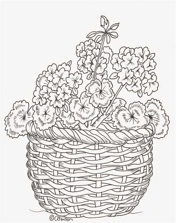 Цветы в корзине рисунок