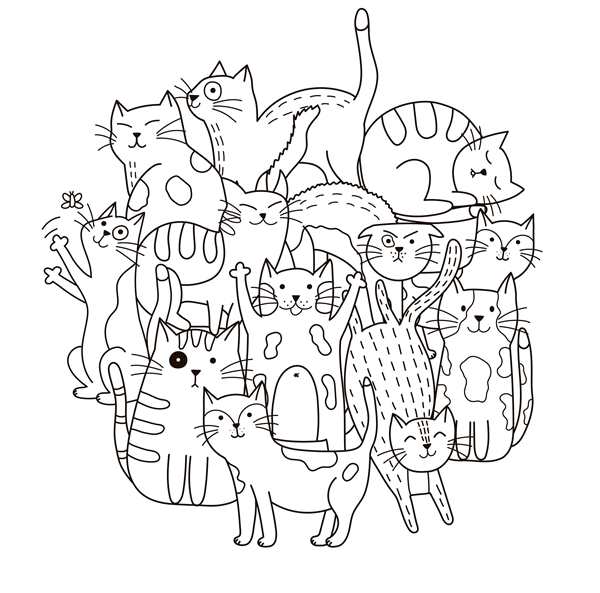 Котики картинки раскраска много