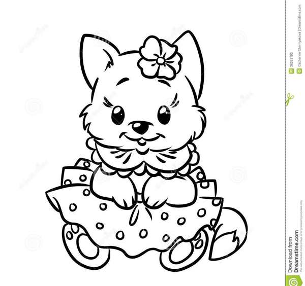 Кошка с бантиком раскраска