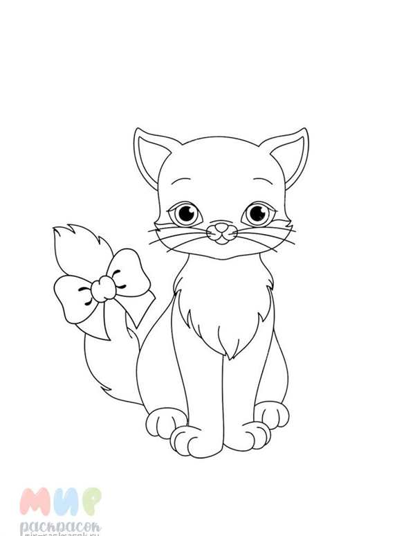 Раскраска Кошка и Игрушечный Бантик