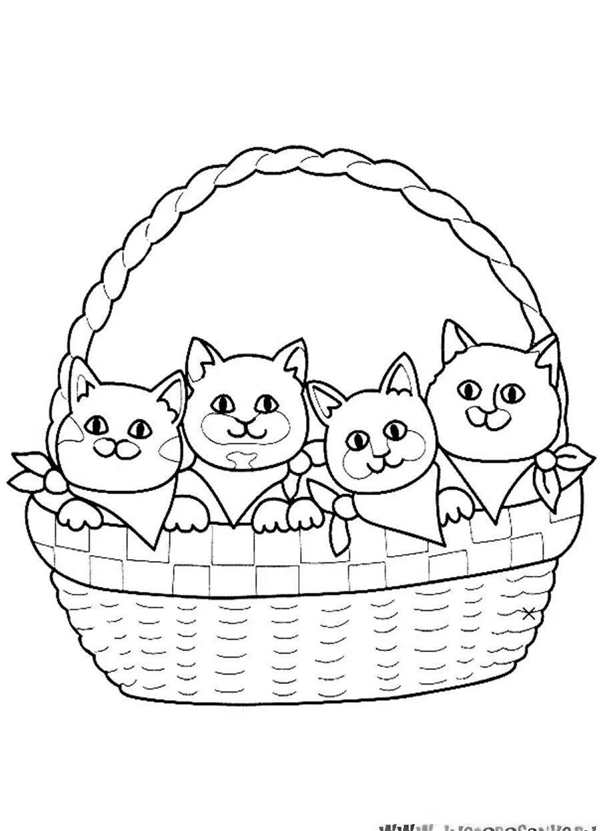 Раскраска Кошка и шесть котят