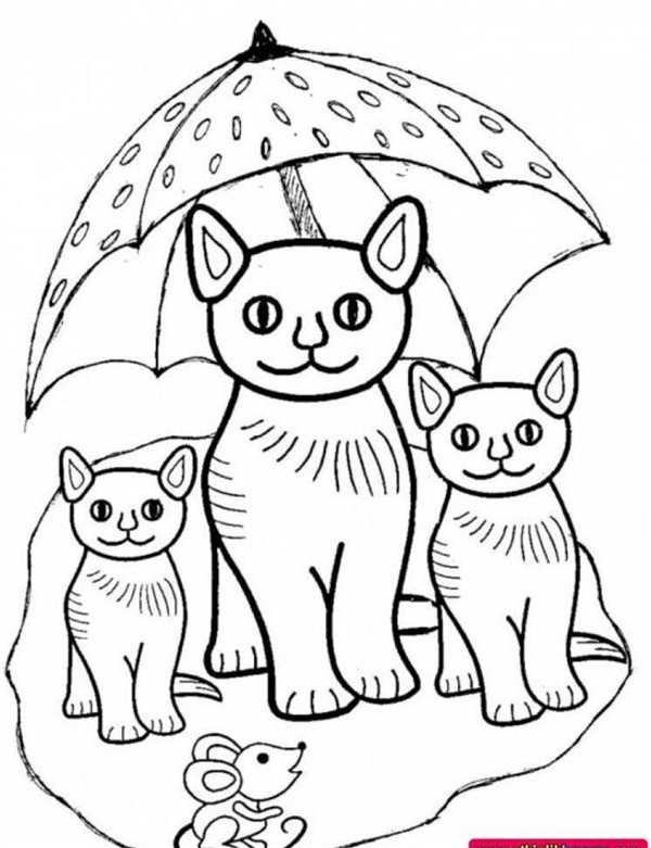 Раскраска Кошка с Котенком Kittens and Mama Cat