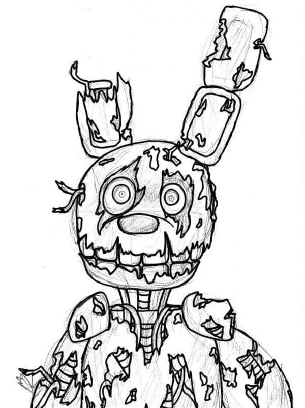 Раскраска Кошмарного Бонни из FNAF