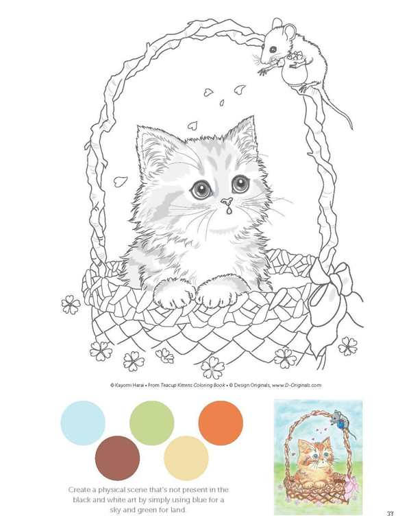 Кошечка с бантиком раскраска