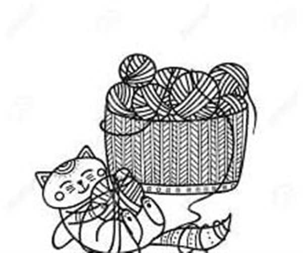 Котенок с клубочком раскраска