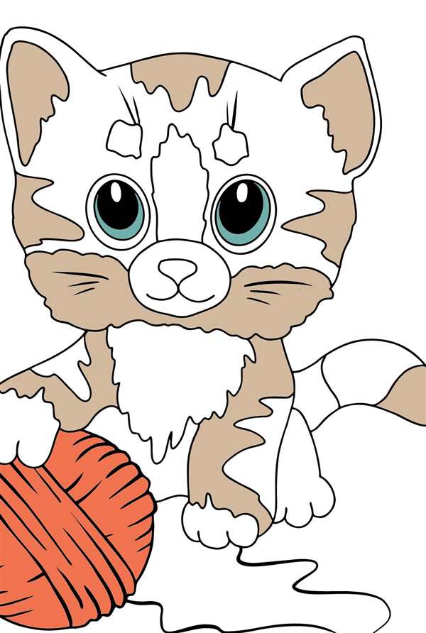 Кошка с клубком для малышей раскраска