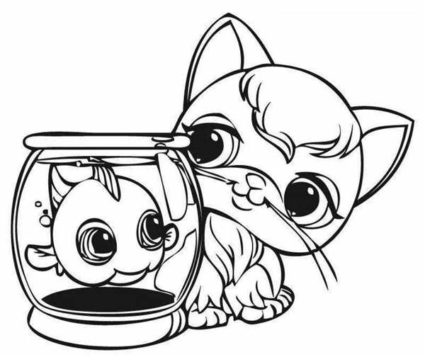 Раскраска Кот и Рыбка веселое занятие для детей