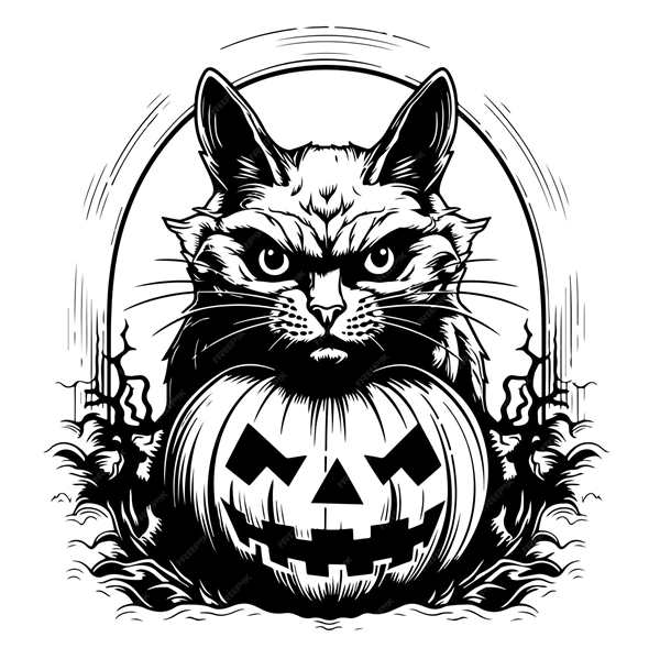 Кошка на тыкве раскраска