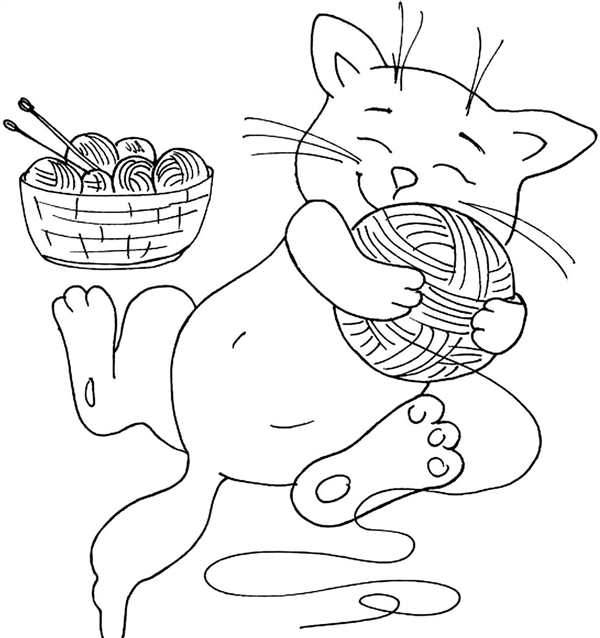Котенок с клубком раскраска