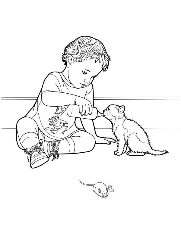 Котенок с клубком раскраска