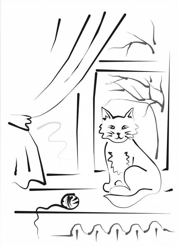 Кошка на окошке раскраска