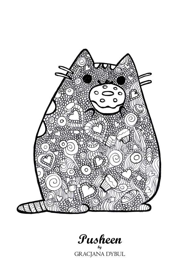 Котик с рыбкой раскраска