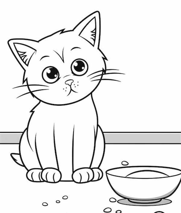 Раскраска Кот Пьёт Молоко и Лакает Торт