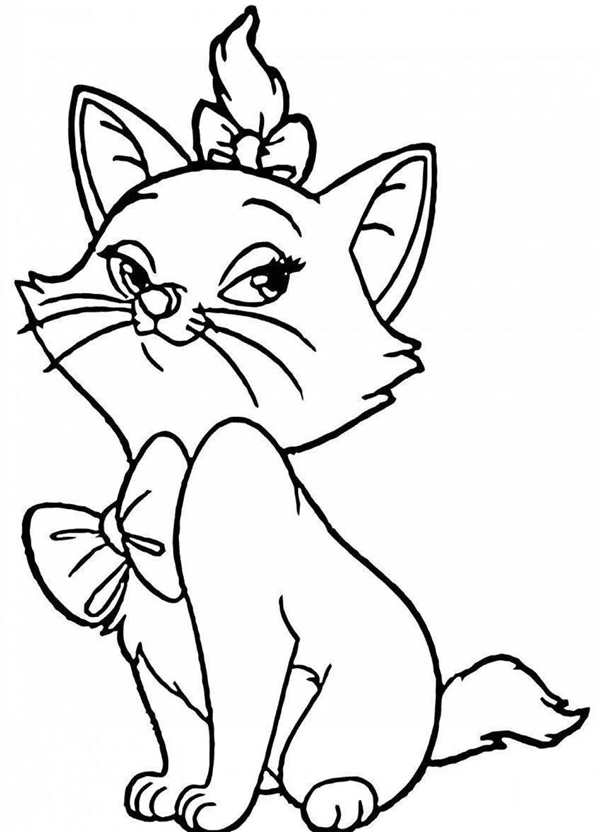 Раскраска Кот в банте и с шариком