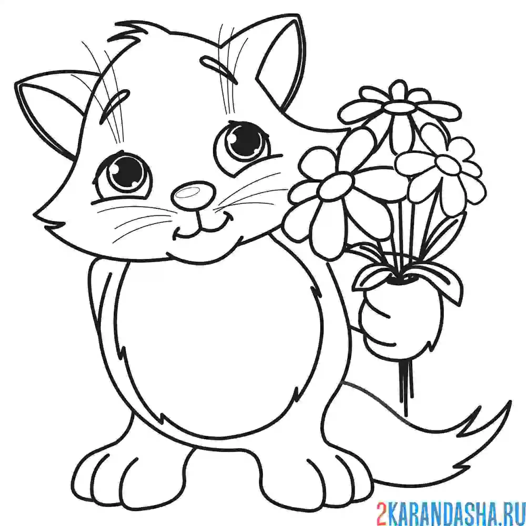 Раскраска Кот в цветах