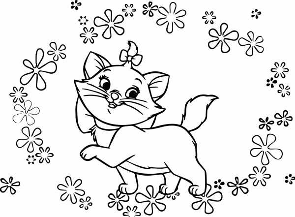 Раскраска Кот в цветах