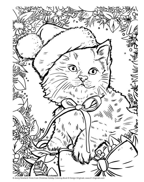 Раскраска кошка новый год