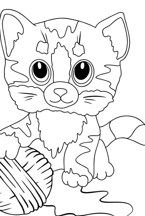Раскраска кот с клубком