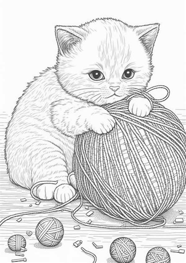 Раскраска кот с клубком