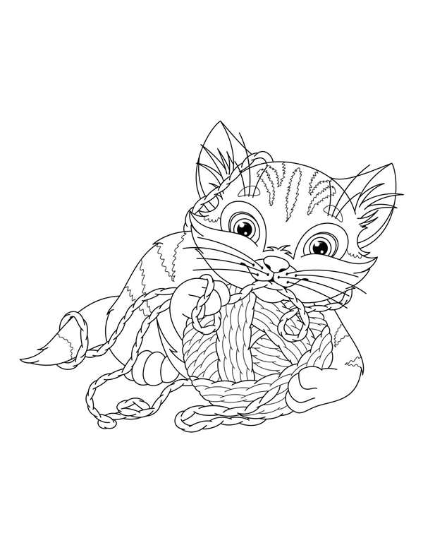 Котенок с клубком рисунок