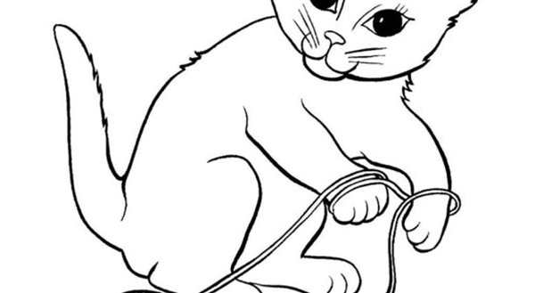 Кошечка с клубком раскраска