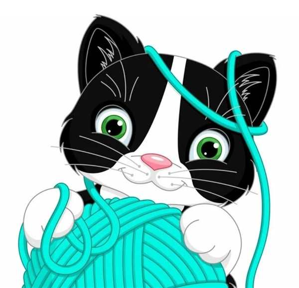 Раскраска кошечка с клубочком