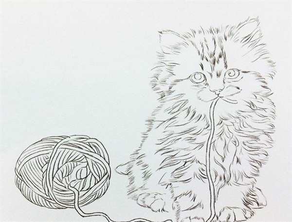 Кошка с клубком раскраска